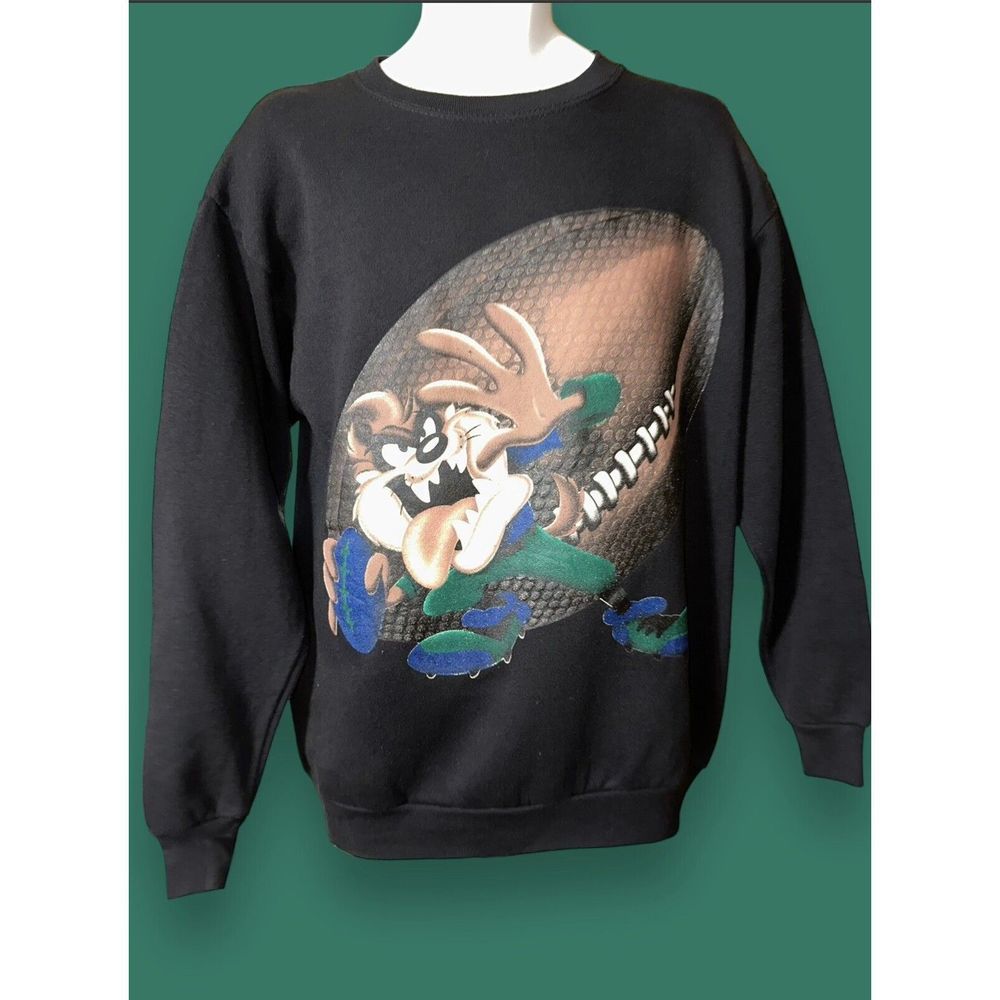 Taz Football Sweatshirt Vintage 90s Looney Tunes Warner Bros Made In USA L/XL
